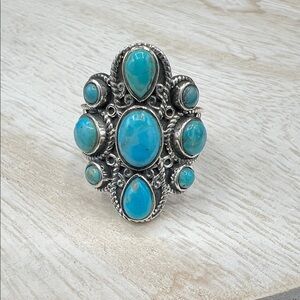 Turquoise Statement Ring in Bright Blue - Women's Artisan Silver Jewelry